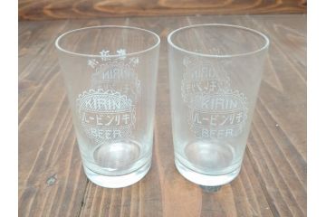 戦前　キリンビール　キリンレモン　ノスタルジックな雰囲気漂うコップ2個セット(昭和レトロ、グラス)(R-060617)