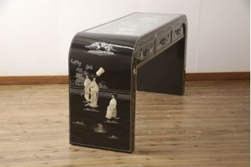 ビンテージ家具　高級品!!　石細工とオリエンタルな雰囲気が魅力的なデスク(コンソールテーブル、飾り台、在宅用、在宅ワーク、ヴィンテージ)(R-060628)