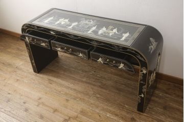ビンテージ家具　高級品!!　石細工とオリエンタルな雰囲気が魅力的なデスク(コンソールテーブル、飾り台、在宅用、在宅ワーク、ヴィンテージ)(R-060628)