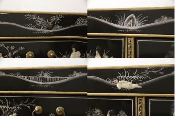 ビンテージ家具　高級品!!　石細工とオリエンタルな雰囲気が魅力的なデスク(コンソールテーブル、飾り台、在宅用、在宅ワーク、ヴィンテージ)(R-060628)