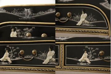 ビンテージ家具　高級品!!　石細工とオリエンタルな雰囲気が魅力的なデスク(コンソールテーブル、飾り台、在宅用、在宅ワーク、ヴィンテージ)(R-060628)