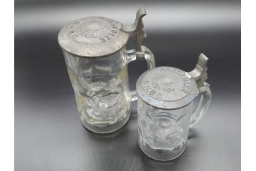 戦前　当時物　蓋付　アサヒビール　水玉模様がレトロでかわいい!　ジョッキ2点セット(グラス、コップ)(R-060632)