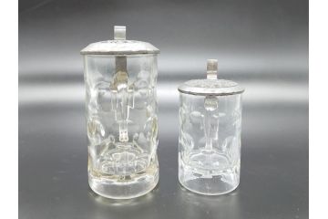 戦前　当時物　蓋付　アサヒビール　水玉模様がレトロでかわいい!　ジョッキ2点セット(グラス、コップ)(R-060632)