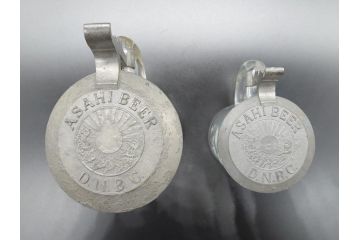 戦前　当時物　蓋付　アサヒビール　水玉模様がレトロでかわいい!　ジョッキ2点セット(グラス、コップ)(R-060632)