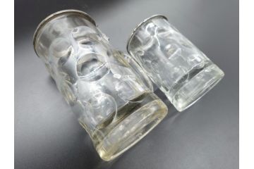 戦前　当時物　蓋付　アサヒビール　水玉模様がレトロでかわいい!　ジョッキ2点セット(グラス、コップ)(R-060632)
