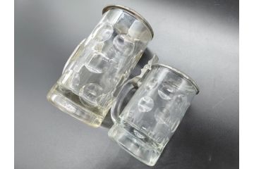 戦前　当時物　蓋付　アサヒビール　水玉模様がレトロでかわいい!　ジョッキ2点セット(グラス、コップ)(R-060632)