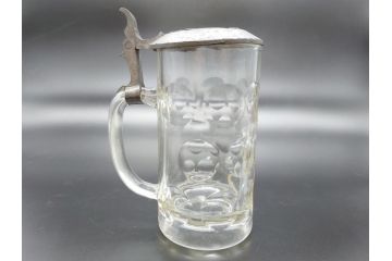 戦前　当時物　蓋付　アサヒビール　水玉模様がレトロでかわいい!　ジョッキ2点セット(グラス、コップ)(R-060632)