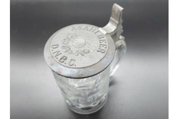 戦前　当時物　蓋付　アサヒビール　水玉模様がレトロでかわいい!　ジョッキ2点セット(グラス、コップ)(R-060632)
