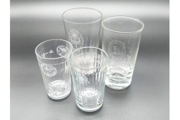 アンティーク和ガラス　コレクターさんから譲ってもらった100年前のビールグラス4点(ユニオン　アサヒ　キリン　戦前　コップ)(R-060641)