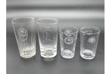 アンティーク和ガラス　コレクターさんから譲ってもらった100年前のビールグラス4点(ユニオン　アサヒ　キリン　戦前　コップ)(R-060641)