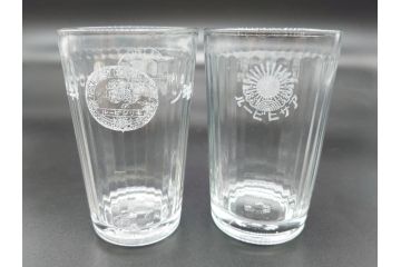 アンティーク和ガラス　コレクターさんから譲ってもらった100年前のビールグラス4点(ユニオン　アサヒ　キリン　戦前　コップ)(R-060641)