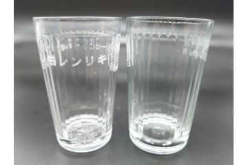 アンティーク和ガラス　コレクターさんから譲ってもらった100年前のビールグラス4点(ユニオン　アサヒ　キリン　戦前　コップ)(R-060641)
