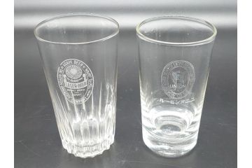 アンティーク和ガラス　コレクターさんから譲ってもらった100年前のビールグラス4点(ユニオン　アサヒ　キリン　戦前　コップ)(R-060641)