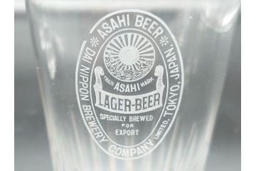 アンティーク和ガラス　コレクターさんから譲ってもらった100年前のビールグラス4点(ユニオン　アサヒ　キリン　戦前　コップ)(R-060641)