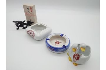 昭和レトロ　グリコ灰皿　アヒル小物入れ　ニッポンビール灰皿　キリン栓抜き　昔懐かしい雰囲気のノベルティグッズ合計4点セット(R-060657)