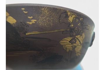 古い萬古焼　金彩が目を引く煎茶セット(急須、湯冷まし、湯呑、茶碗、茶道具)(R-060658)
