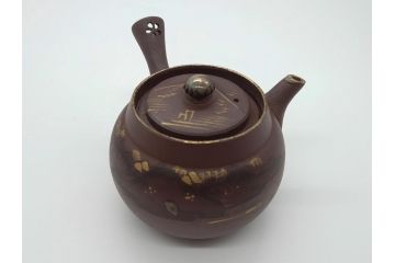 古い萬古焼　金彩が目を引く煎茶セット(急須、湯冷まし、湯呑、茶碗、茶道具)(R-060658)