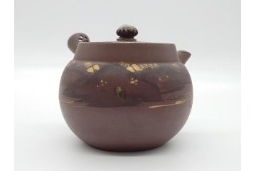 古い萬古焼　金彩が目を引く煎茶セット(急須、湯冷まし、湯呑、茶碗、茶道具)(R-060658)
