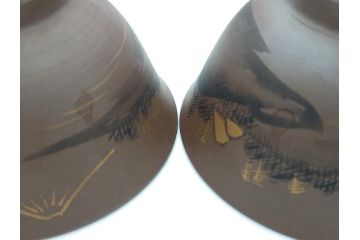 古い萬古焼　金彩が目を引く煎茶セット(急須、湯冷まし、湯呑、茶碗、茶道具)(R-060658)