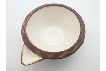 古い萬古焼　金彩が目を引く煎茶セット(急須、湯冷まし、湯呑、茶碗、茶道具)(R-060658)