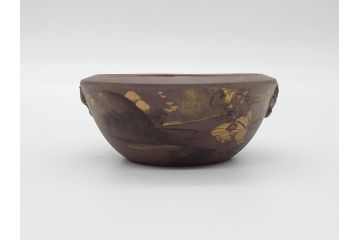 古い萬古焼　金彩が目を引く煎茶セット(急須、湯冷まし、湯呑、茶碗、茶道具)(R-060658)