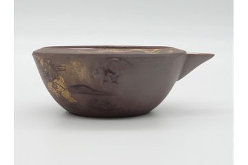 古い萬古焼　金彩が目を引く煎茶セット(急須、湯冷まし、湯呑、茶碗、茶道具)(R-060658)