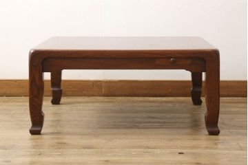 中古　美品　松本伝統　指物工芸家具　漆塗り　総欅(ケヤキ)材の杢目が美しい引き出し付き座卓(ローテーブル)(R-060659)