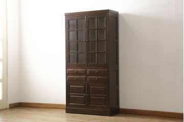 中古　美品　松本民芸家具　シックな空間づくりが叶うG-2型面取り食器棚(収納棚、戸棚、本箱、ブックケース、カップボード、キャビネット)(定価約54万円)(R-060661)