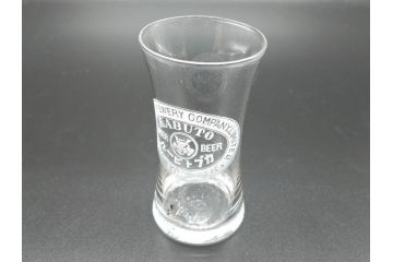 戦前　当時物　カブトビールのロゴがクールな鼓型グラス(和ガラス、コップ)(R-060666)
