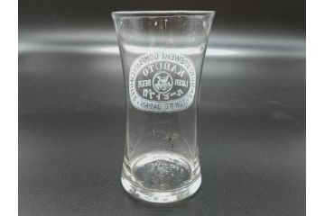 戦前　当時物　カブトビールのロゴがクールな鼓型グラス(和ガラス、コップ)(R-060666)