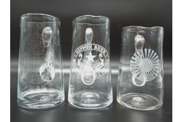 戦前　当時物　エビスビール　ニッポン　アサヒ　ノスタルジックな雰囲気漂うジョッキ3点(グラス、コップ、ピッチャー、ヱビス)(R-060667)