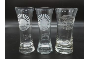 戦前　当時物　アサヒビール　キリンラガービール　ノスタルジックな雰囲気漂うコップ3点セット(ラッパ型グラス)(R-060668)