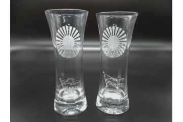 戦前　当時物　アサヒビール　キリンラガービール　ノスタルジックな雰囲気漂うコップ3点セット(ラッパ型グラス)(R-060668)
