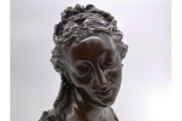 西洋アンティーク　柔らかな表情と繊細な装飾が魅力的なブロンズ像(RED TION A.VETU、女性、首像、銅像)(R-060682)