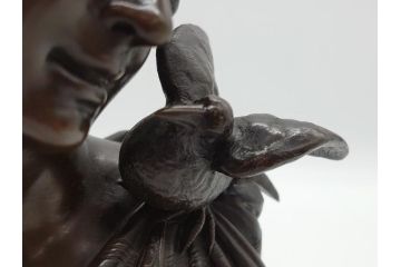 アンティーク　鳥と女性　髪飾りの一つ一つまで美しい!豊かな表情が魅力のブロンズ像(オブジェ、アルベールエルネスト?)(R-060683)