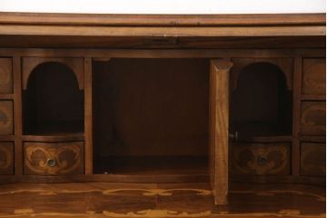 中古　イタリア　高級家具　印象的なフォルムが目を惹く象嵌入りのライティングビューロー(簿記机、引き出し、チェスト、在宅用、在宅ワーク用、ワークデスク)(定価推定約90万円)(R-060684)