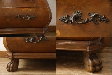 中古　イタリア　高級家具　印象的なフォルムが目を惹く象嵌入りのライティングビューロー(簿記机、引き出し、チェスト、在宅用、在宅ワーク用、ワークデスク)(定価推定約90万円)(R-060684)