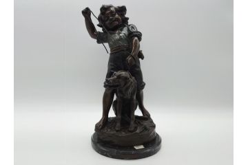 アメリカ製　少年と犬　微笑ましい一瞬を切り取った様なブロンズ像(RUNER、オブジェ)(R-060685)