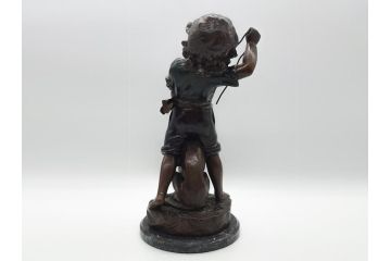 アメリカ製　少年と犬　微笑ましい一瞬を切り取った様なブロンズ像(RUNER、オブジェ)(R-060685)