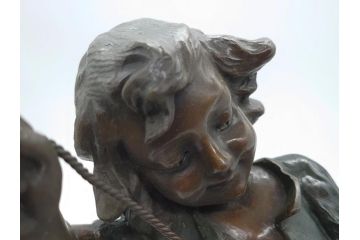 アメリカ製　少年と犬　微笑ましい一瞬を切り取った様なブロンズ像(RUNER、オブジェ)(R-060685)