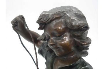 アメリカ製　少年と犬　微笑ましい一瞬を切り取った様なブロンズ像(RUNER、オブジェ)(R-060685)