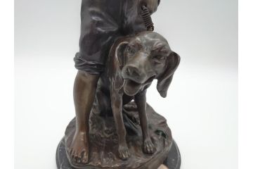 アメリカ製　少年と犬　微笑ましい一瞬を切り取った様なブロンズ像(RUNER、オブジェ)(R-060685)