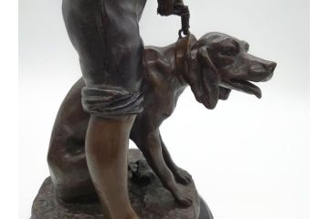 アメリカ製　少年と犬　微笑ましい一瞬を切り取った様なブロンズ像(RUNER、オブジェ)(R-060685)