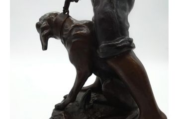 アメリカ製　少年と犬　微笑ましい一瞬を切り取った様なブロンズ像(RUNER、オブジェ)(R-060685)