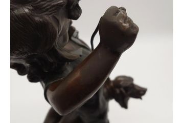 アメリカ製　少年と犬　微笑ましい一瞬を切り取った様なブロンズ像(RUNER、オブジェ)(R-060685)