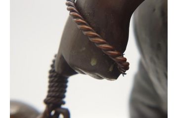 アメリカ製　少年と犬　微笑ましい一瞬を切り取った様なブロンズ像(RUNER、オブジェ)(R-060685)