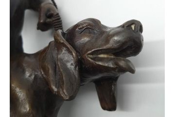アメリカ製　少年と犬　微笑ましい一瞬を切り取った様なブロンズ像(RUNER、オブジェ)(R-060685)