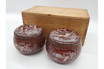 古い　虹色光沢が美しい螺鈿碁笥　碁石(蛤、那智黒、囲碁、箱付)(R-060705)