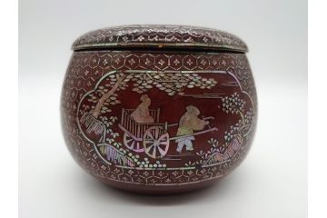 古い　虹色光沢が美しい螺鈿碁笥　碁石(蛤、那智黒、囲碁、箱付)(R-060705)