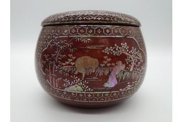 古い　虹色光沢が美しい螺鈿碁笥　碁石(蛤、那智黒、囲碁、箱付)(R-060705)